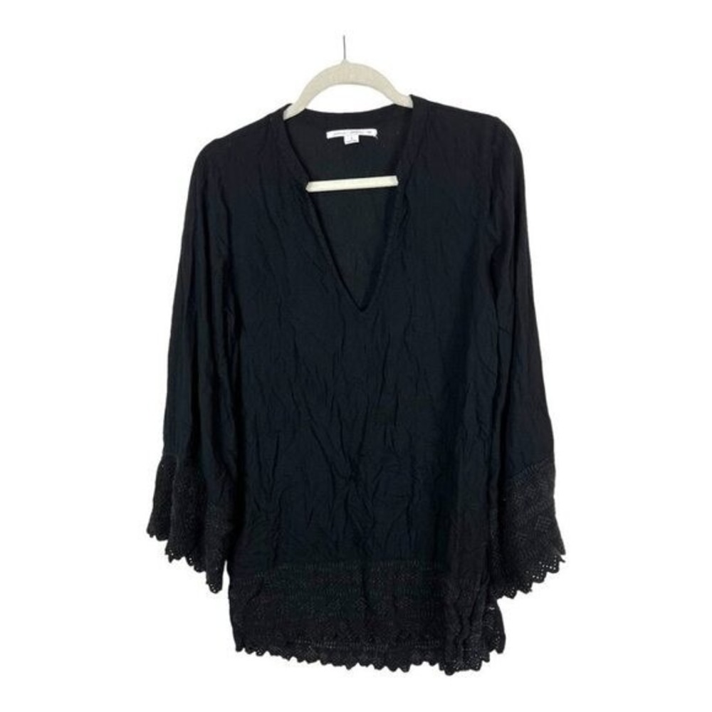 ONeill Saltwater Black Lace Trim V Neck Bell Sleeve Tunic‎ Top Women's Size S